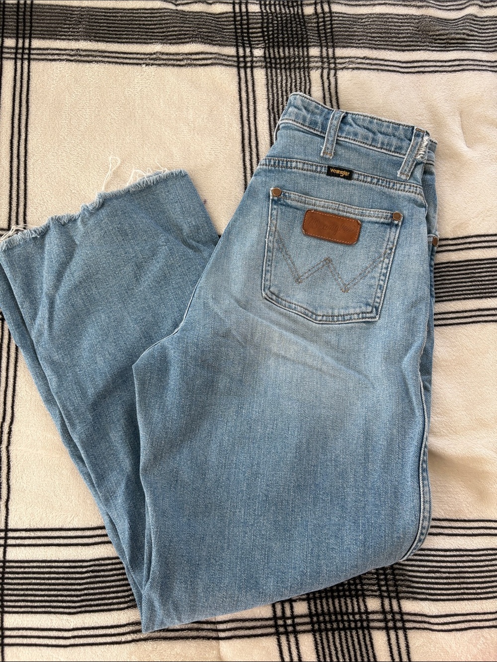 Wrangler Women's Light Blue Straight Leg Jeans with Frayed Hem